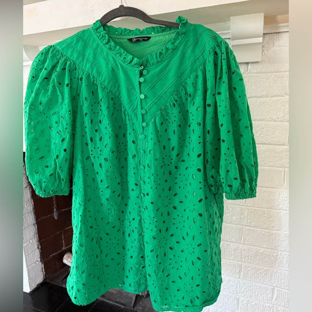Green Eyelet Blouse